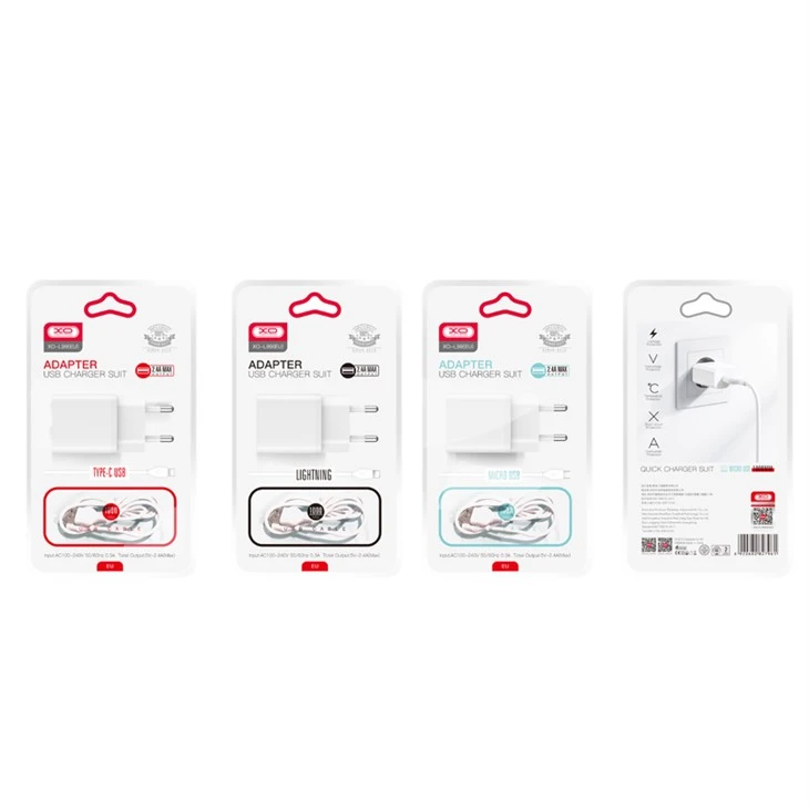 XO 2.4A viena USB porta izeja USB sienas lādētājs ar uzlādes kabeli